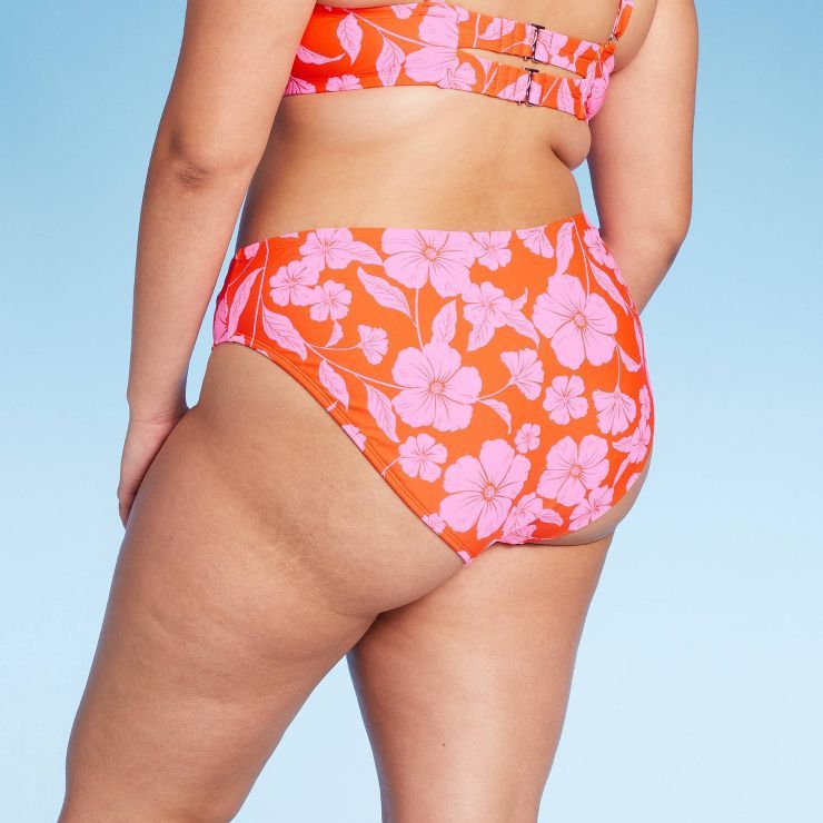 Women's Low-Rise Hipster Bikini Bottom - Wild Fable™ Orange/Pink Tropical Print | Target