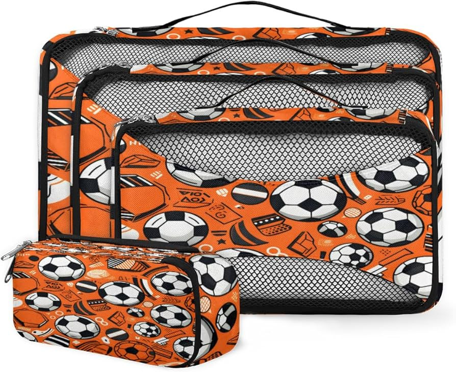 Cute Soccer Packing Cubes for Suitcases 4 Set Luggage Packing Organizers Clothes Carry on Suitcas... | Amazon (US)