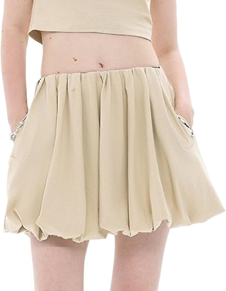 Muineobuka Women Girls Bubble Mini Skirt Low Waist Pleated Puffy Short Skirts A-Line Rufle Flared... | Amazon (US)