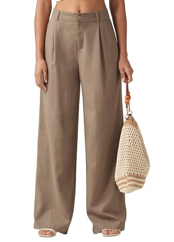 Willit Women's Linen Pants Wide Leg Work Dress Pants Casual Slacks Business Pants with Pockets 27" Inseam Deep Khaki XXXL | Amazon (US)