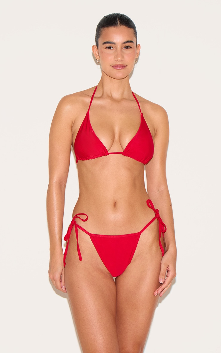 Red Basic Triangle and Tie Side Bikini Set | PrettyLittleThing US