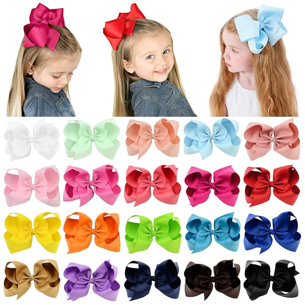 20PCS Big 6 Inch Hair Bows for Girls Grosgrain Ribbon Toddler Hair Accessories with Alligator Cli... | Amazon (US)