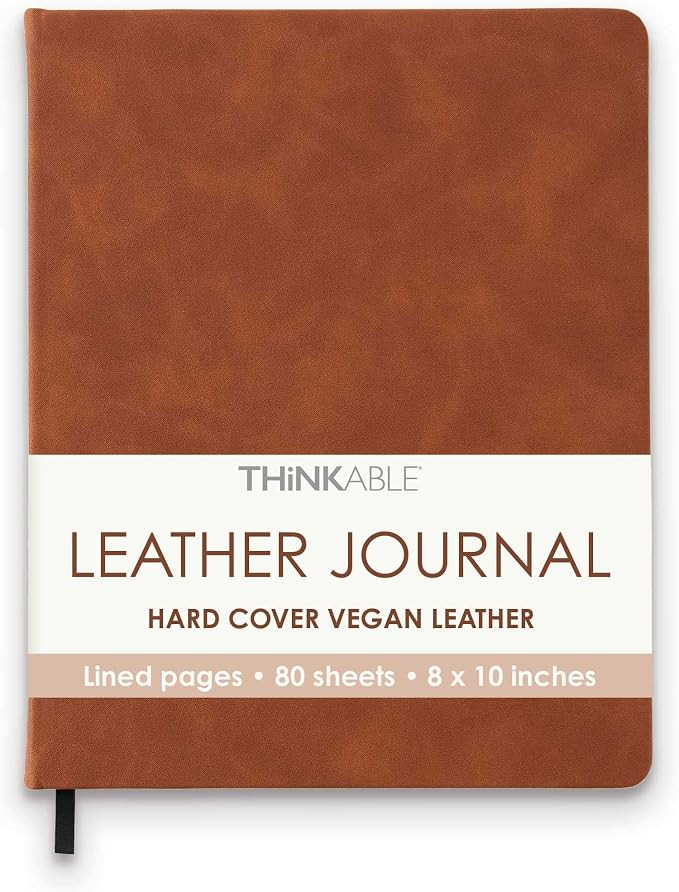 THiNKABLE Lined Journal Notebook, A4 Brown Vegan Leather Hard Cover Journal for Writing, Large 8.... | Amazon (US)