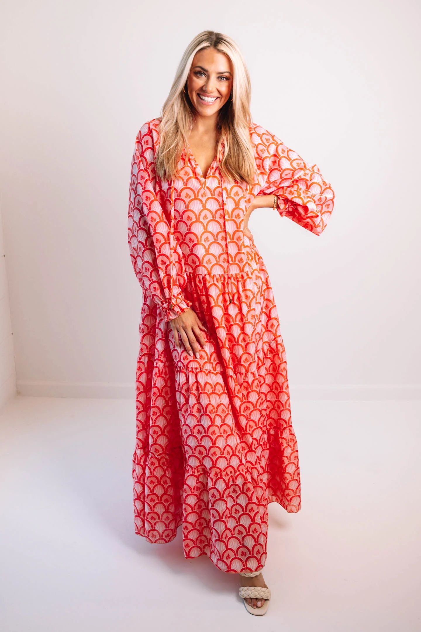 The Scarlette Long Sleeve Maxi Dress - Peach | The Impeccable Pig