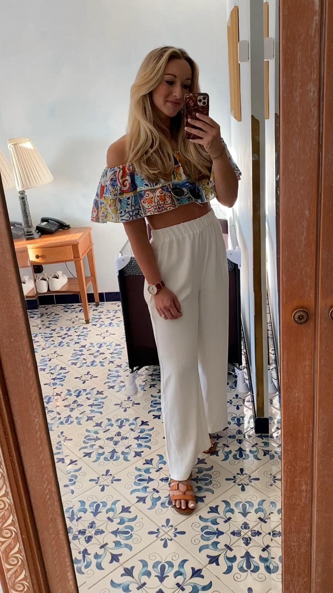 Positano/Capri look! Crop top is Luisa Positano. Pants are Shein, run TTS, wearing M/6. Sunnies are amazon, sunglasses chain Shein #amazon #affordablefashion #shein #italytrip #amalficoast 

#LTKtravel #LTKunder50