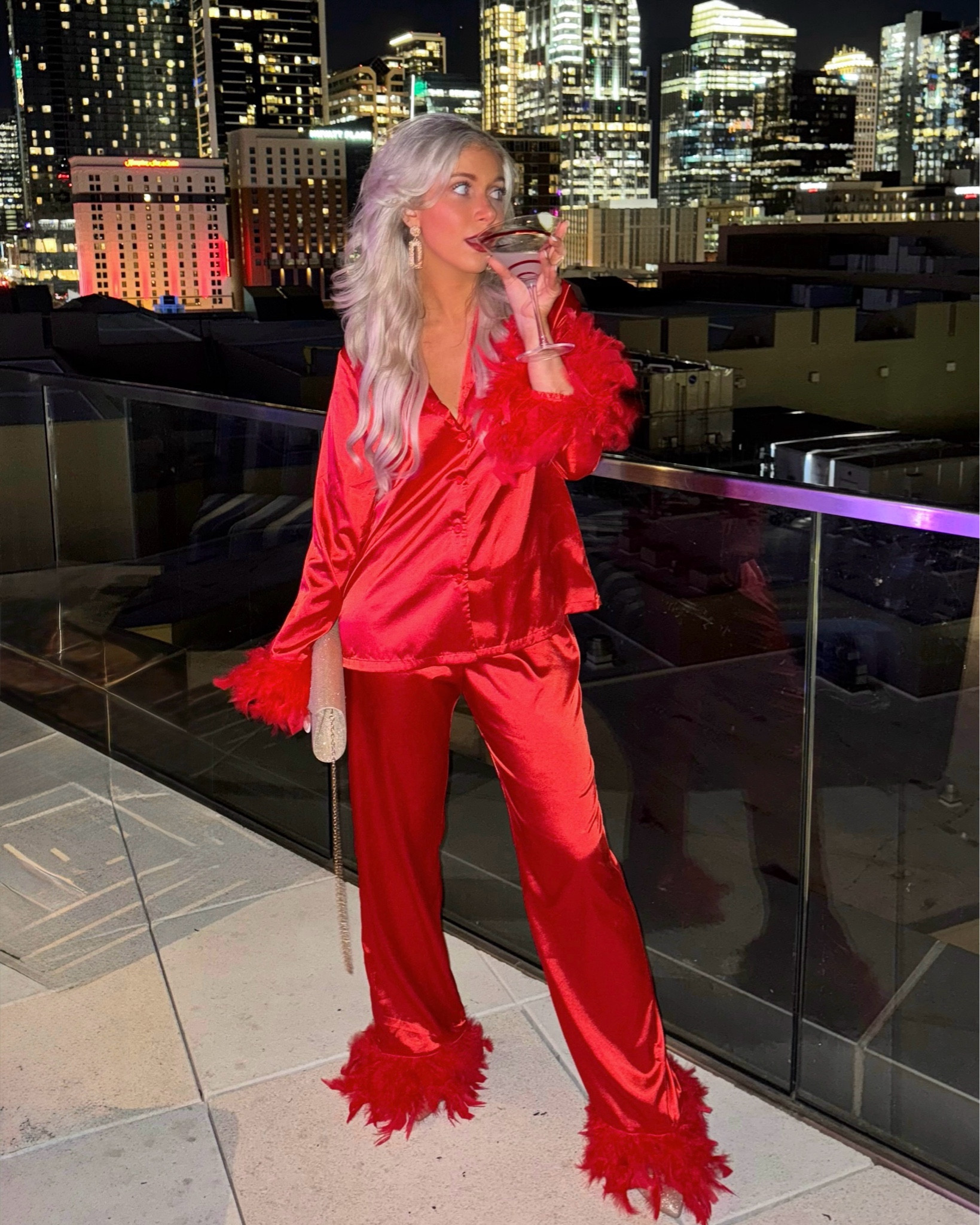 Red silk set, satin two piece set, premium satin feather pajamas, gold clutch bag, gold heels, pointed toe heels, Christmas party outfit, Christmas fashion inspo, holiday party outfit, holiday outfit inspo, red outfit, red two piece pants set, winter fashion trends, winter fashion 2024

#LTKHoliday #LTKBeauty #LTKParties