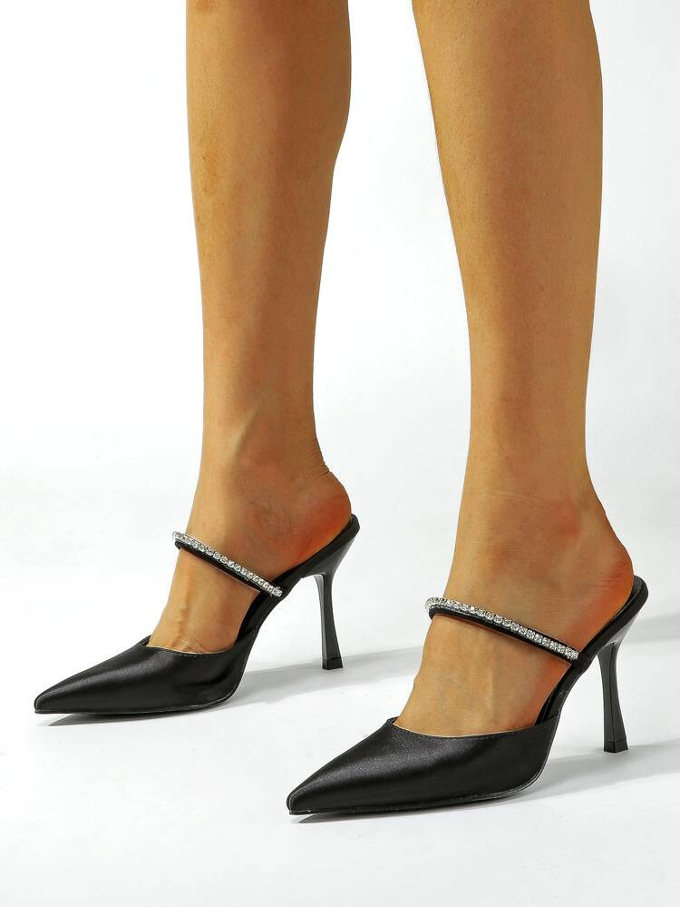 Minimalist Rhinestone Decor Point Toe Heels | SHEIN