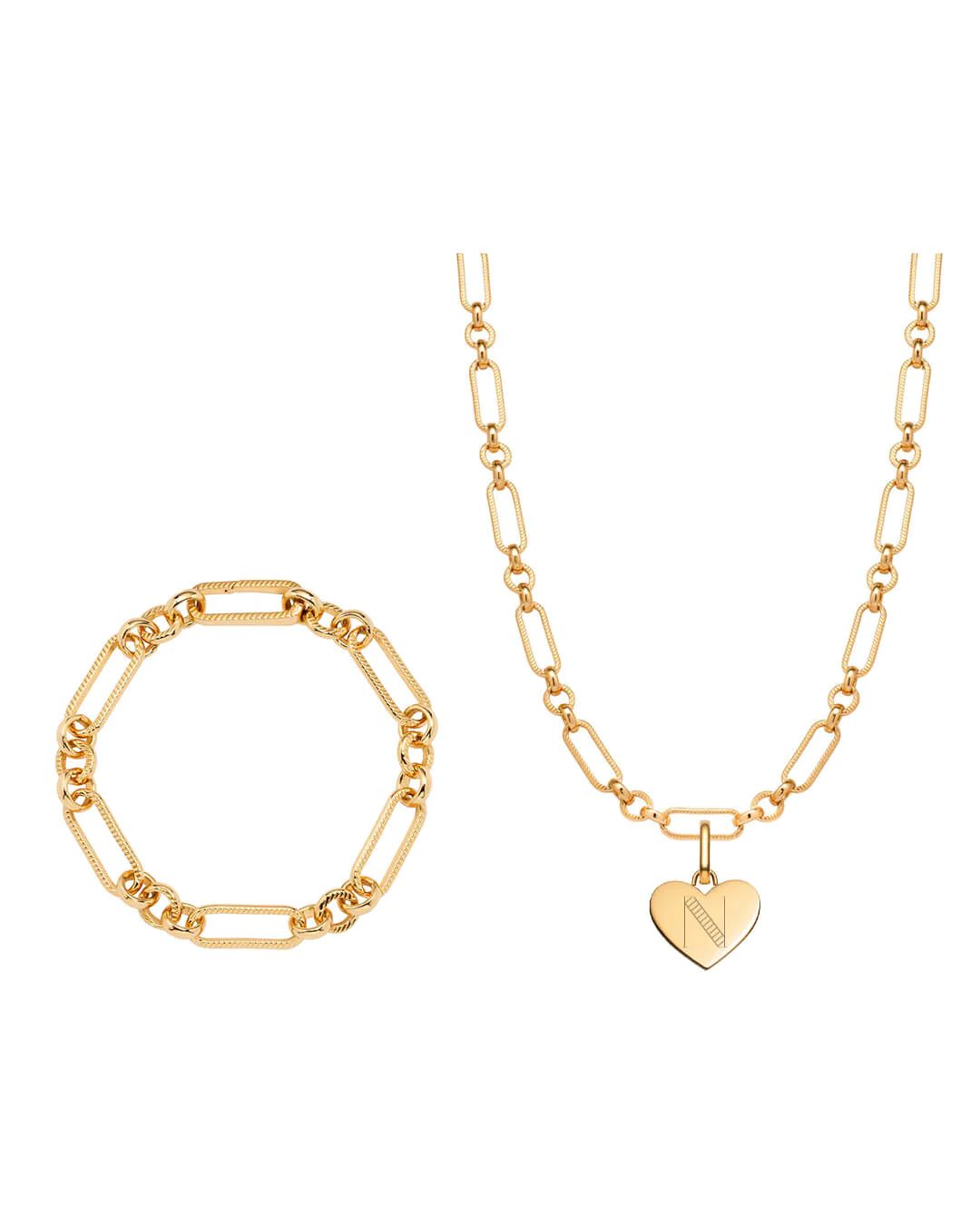 Heart Figaro Chain Necklace & Bracelet Bundle (Gold) | Abbott Lyon