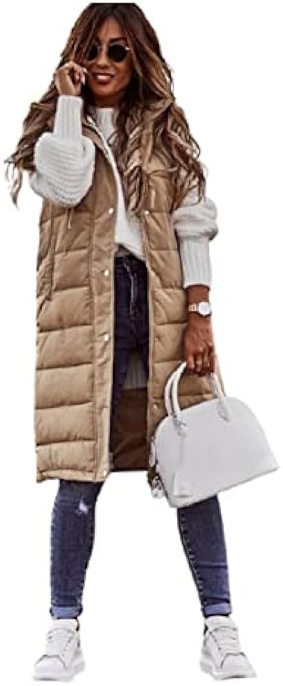 A/A Women's Winter Puffer Down Jacket Sleeveless Warm Jacket Long Quilted Vest Thick Slim Zipper ... | Amazon (US)