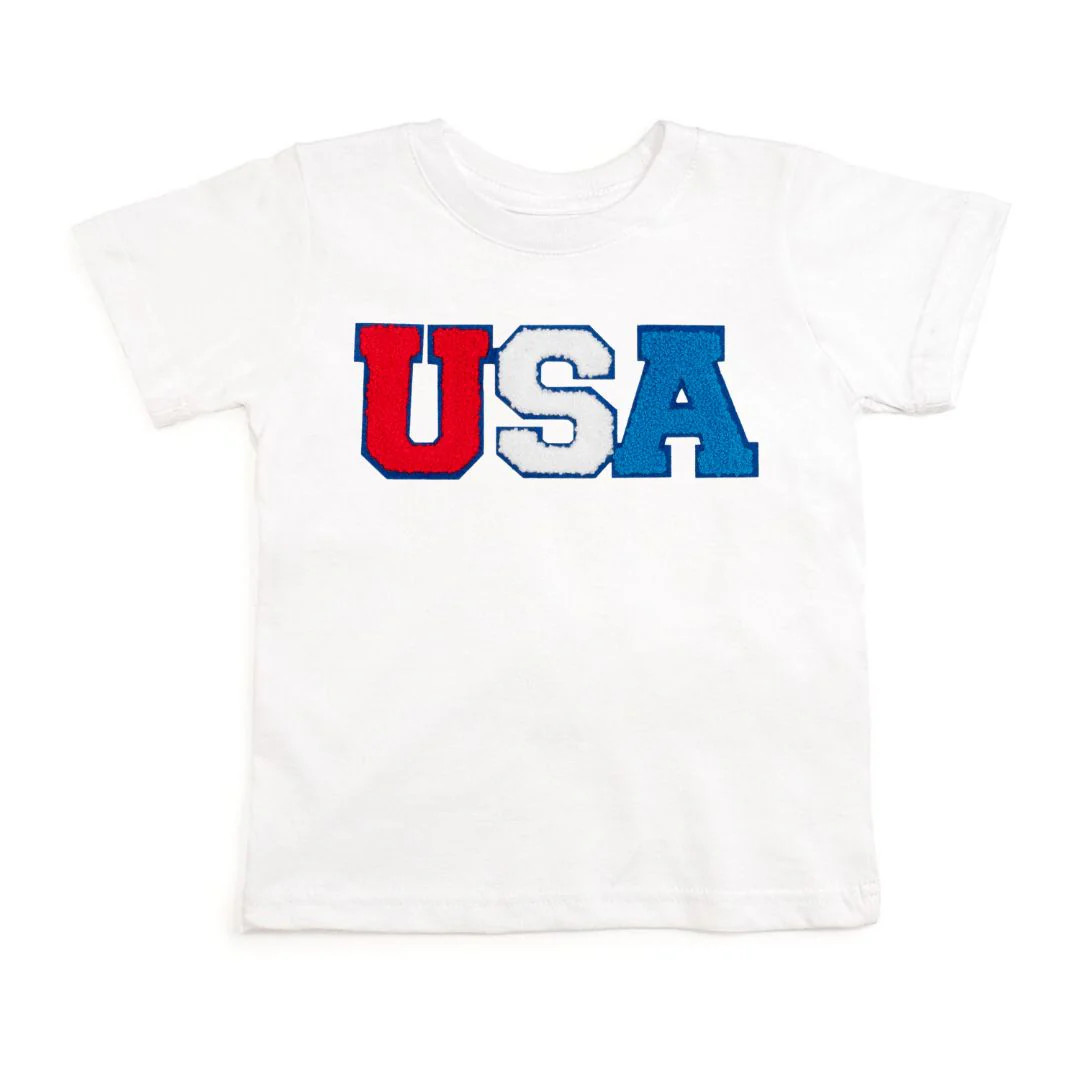 USA Multi Patch Short Sleeve T-Shirt - White | Sweet Wink