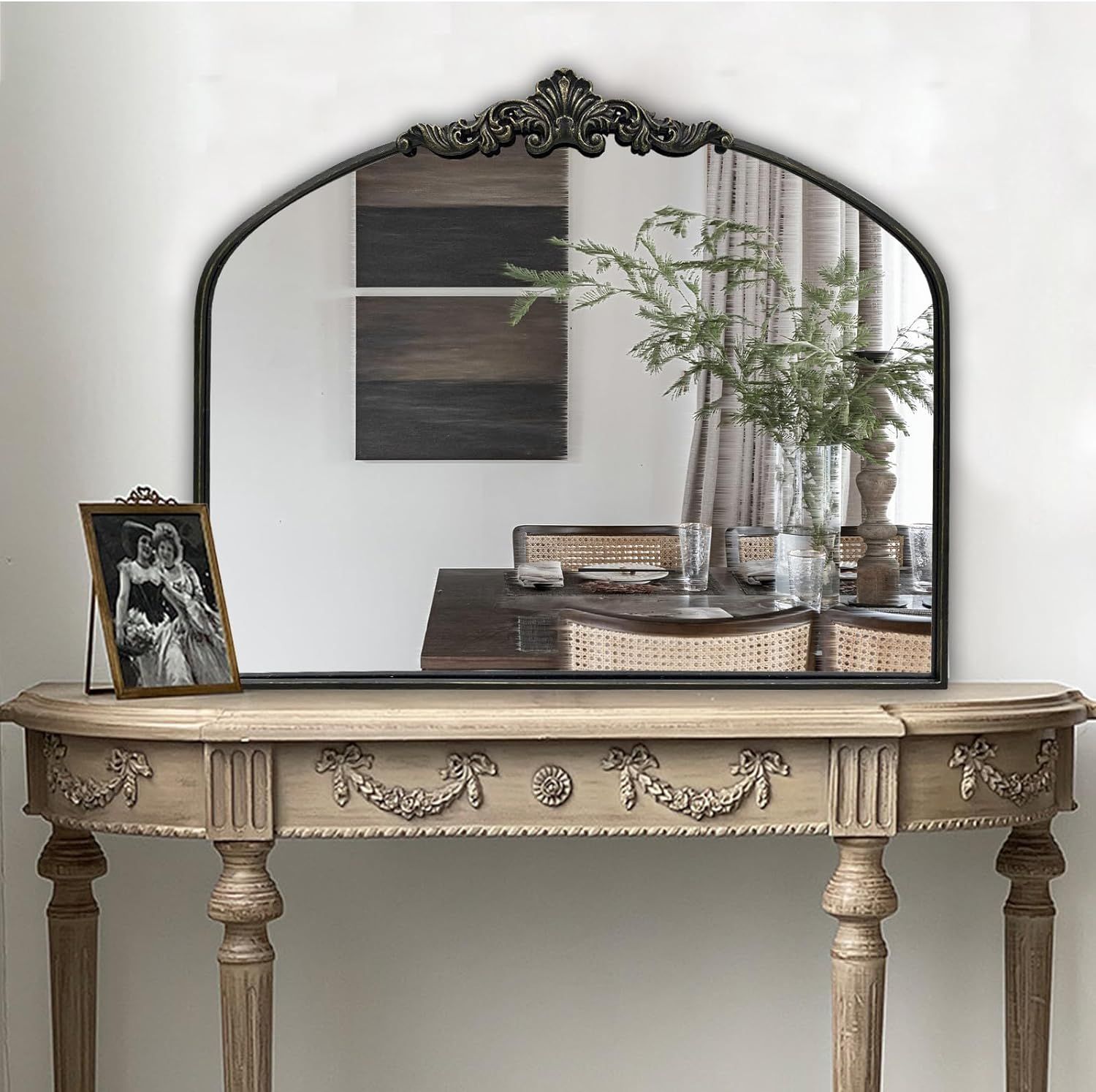 WAMIRRO Arched Mirror,Black Traditional Vintage Ornate Baroque Mirror,Antique Brass Mirror for En... | Amazon (US)