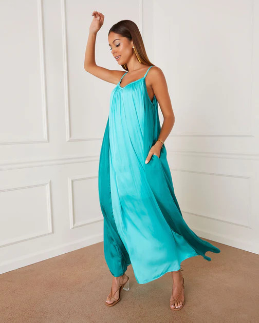 Pomelo Colorblock Plisse Maxi Dress - Turquoise - SALE | VICI