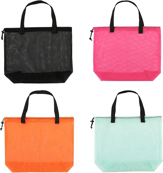 4PCS Colorful Mesh Beach Tote Bags With Drawstring For Poolside,Swim,Travel | Amazon (US)