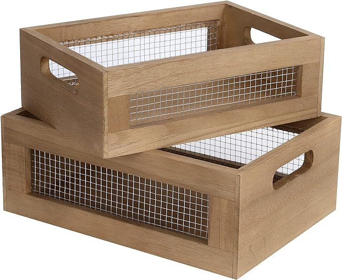 Set of 2 Nesting Countertop Baskets - Wooden Organizer Crates for Kitchen, Bathroom, Pantry | For... | Amazon (US)