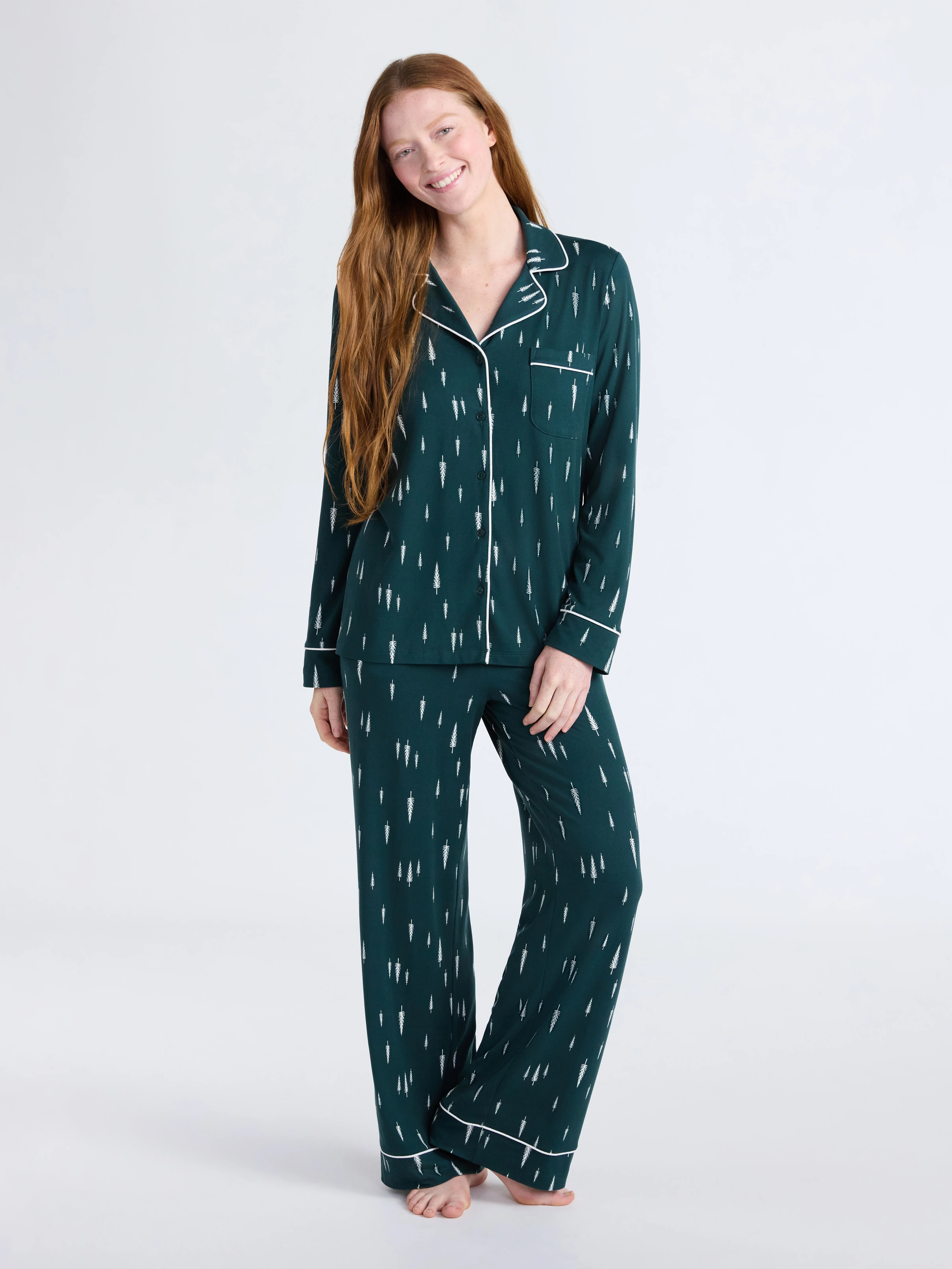 Joyspun Women’s Dreamy Soft Collection Long Sleeve Top and Pants Pajama Set, Sizes XS-4X | Walmart (US)