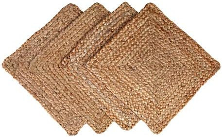 Amazon.com: Glamburg Jute Braided Placemats Set of 4 Reversible, 100% Jute, Nonslip 14x14 Square ... | Amazon (US)