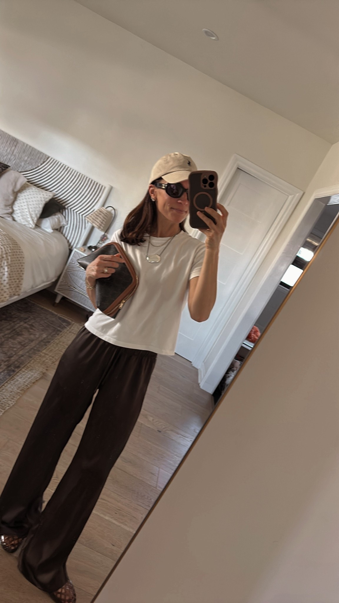 75 degree winter day 
brown satin pants (linking another pair own and love as well) 
Basic white tee 
Brown jellies 
Outfit from January’s capsule (minus the jellies) 


#LTKPetite #LTKOver40