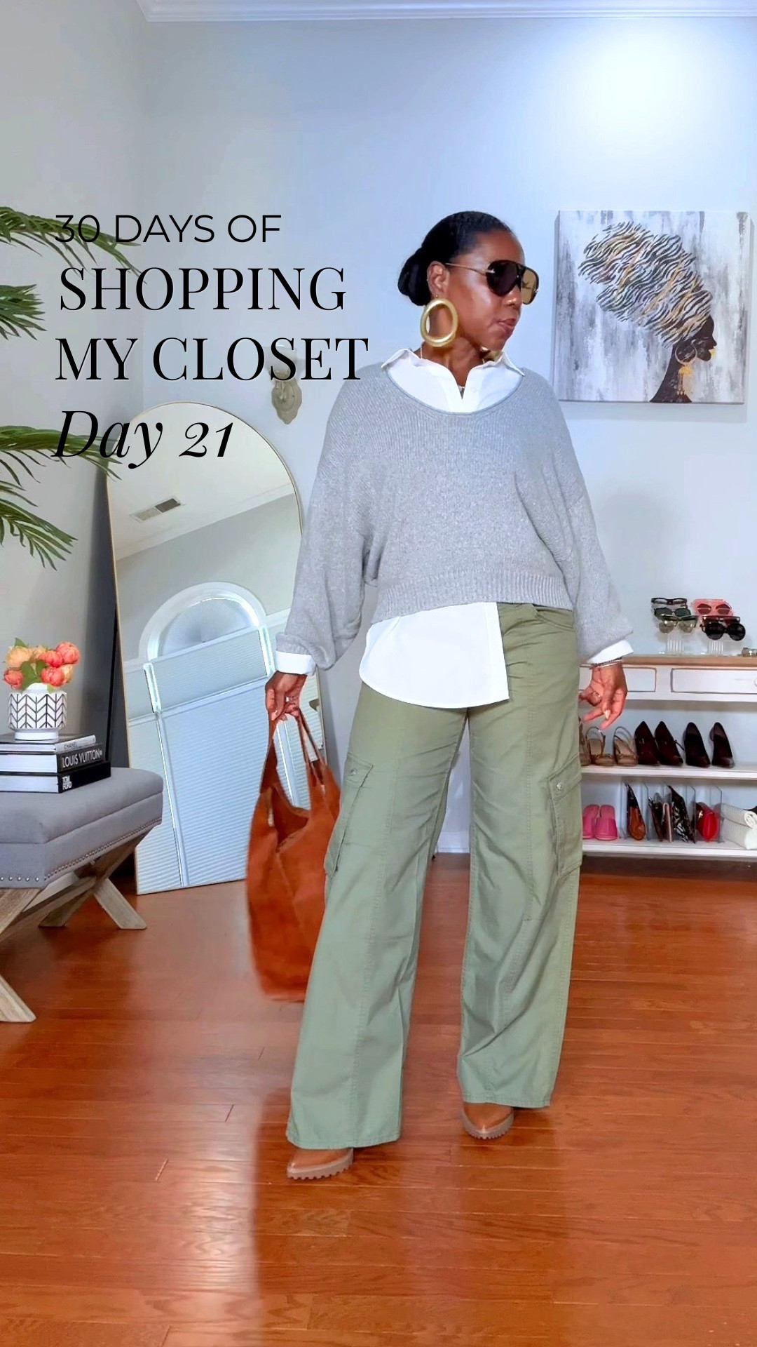 DAY 21 | 30 DAYS OF SHOPPING MY CLOSET 🍂

Grey + white + army green + cognac. 🤎 This might be one of my favorite fall color combinations from the series.

I layered this Free People sweater over a white button-down and paired it with army green Levi’s cargos. The cognac Michael Kors booties + oversized leather tote warm up the whole look and give it that easy, polished fall feel.

5’4 | 155 lbs | Size M

WHAT I’M WEARING
• Free People sweater (M) — from my closet + currently selling on Poshmark
• White button-down (M)
• Levi’s army green cargo pants (Size 30)
• Michael Kors cognac booties
• Cognac leather tote
• Oversized gold hoops

I linked similar pieces I would buy if I were recreating this look today. 🤎

Style it. Own it. SLAY it. 💋

#FallStyle #Over50Style #CargoPants #ShopMyCloset #LTKOver50