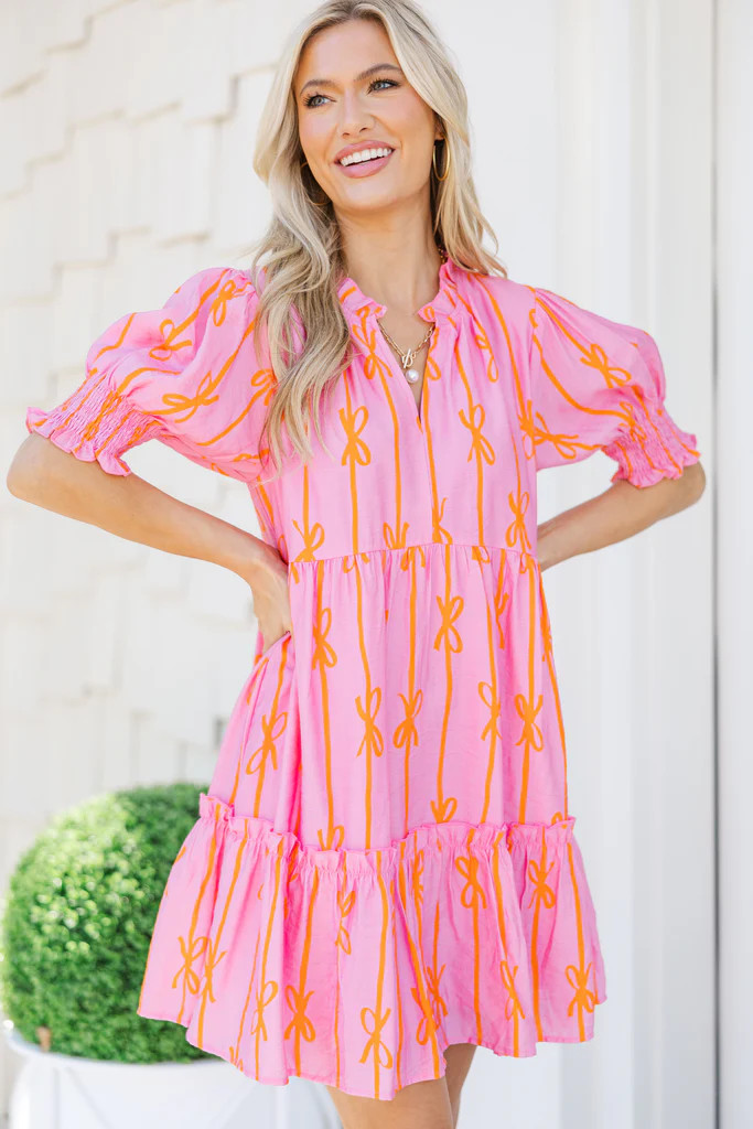 Help You Out Pink Bow Print Babydoll Dress | The Mint Julep Boutique