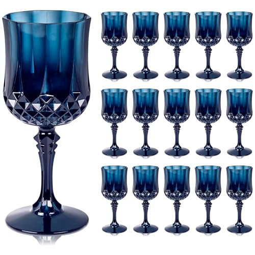 Ciaell 24PCS Blue Plastic Wine Glasses - 7 Oz Plastic Goblets for Party - Blue Vintage Drinking Glasses - Disposable Water Goblets Set for Wedding, Bar, Wine, Beer, Juice, Cocktail | Amazon (US)