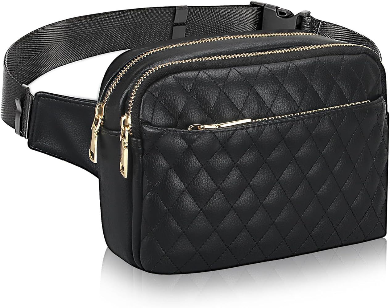 Leather Fanny Pack for Women Waist Bag Waterproof Black Fanny Pack Crossbody Bum Bag Fashionable ... | Amazon (US)