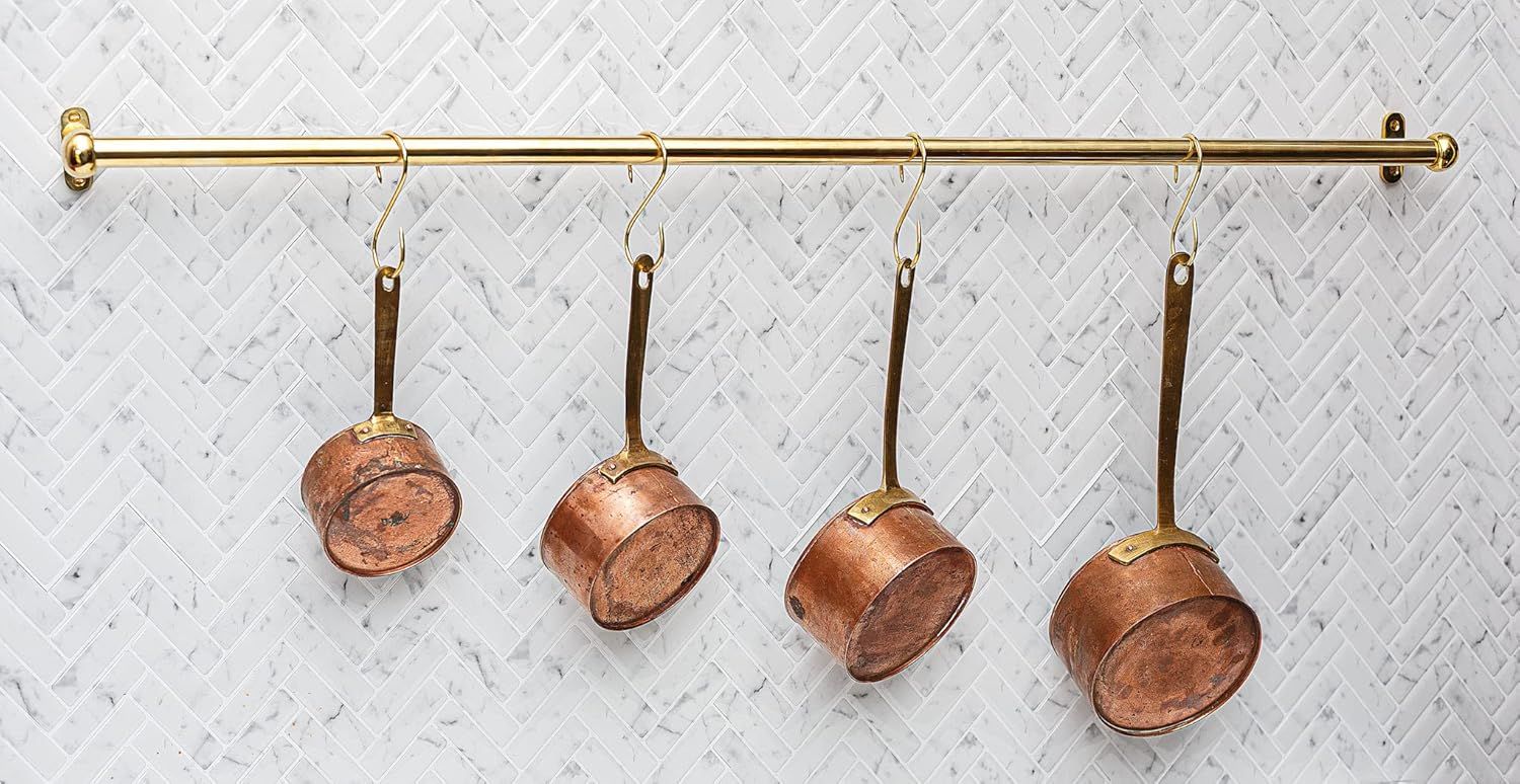 HRLBrass Unlacquered Brass Pot Rail with 5 or 7 "S' hooks (24) | Amazon (US)