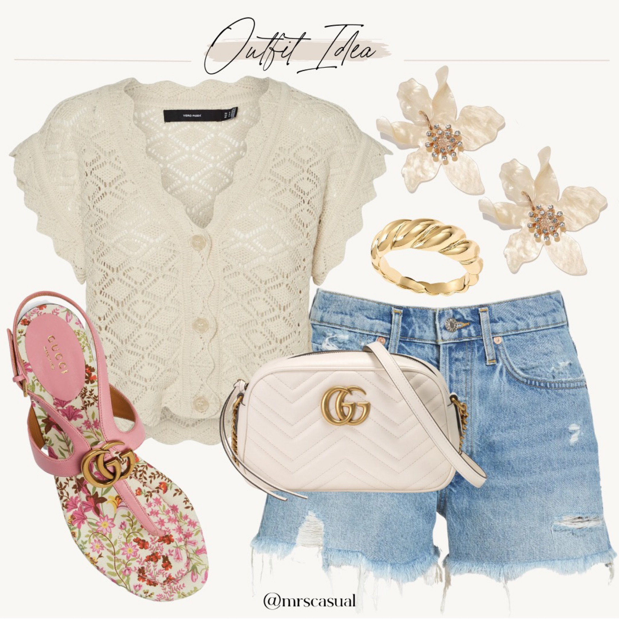 Summer sweater and denim shorts. AGOLDE. Gucci sandals. Crossbody bag. Dressy casual summer outfit 

#LTKshoecrush #LTKunder100 #LTKstyletip