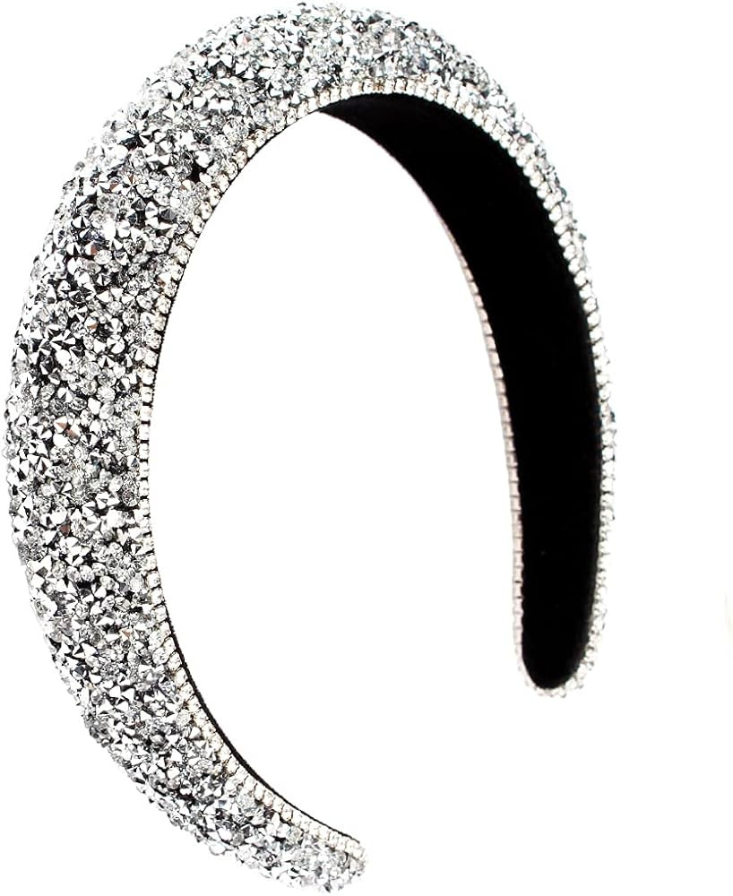 Rhinestone Headband Women Fashion Handmade Silver Headband Crystal Diamond Bling Headbands Hair H... | Amazon (US)