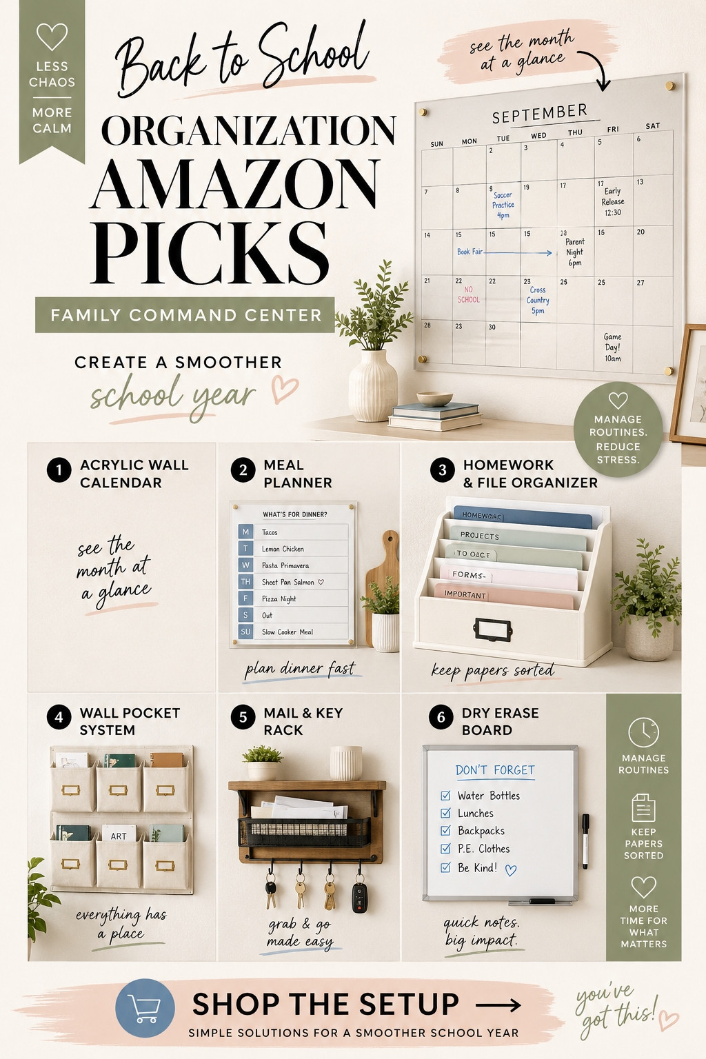 Create a back-to-school family command center that keeps schedules, school papers, keys, meals and weekly reminders organized in one convenient place. Use wall calendars, file organizers, message boards and meal planners to simplify busy mornings and keep the whole family on track. Save these command center ideas for an easier, less stressful school year. 

 #LTKdayinmylife #LTKHome #LTKKids
