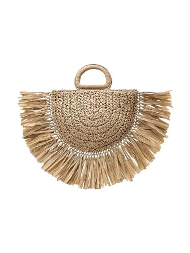 Floerns Women's Straw Bag Holiday Beach Vacation Fringe Trim Handbag | Amazon (US)