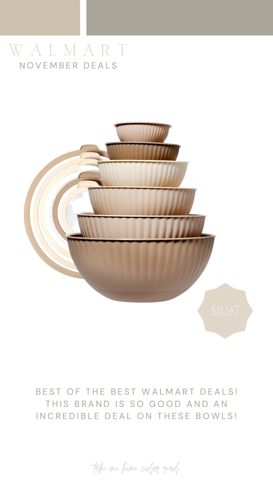 Only $12 for this set of neutral mixing bowls! Saw them in person, so pretty and great brand. Love these for serving and baking.

Walmart deals, Walmart kitchen 

#LTKCyberWeek #LTKSaleAlert #LTKHome