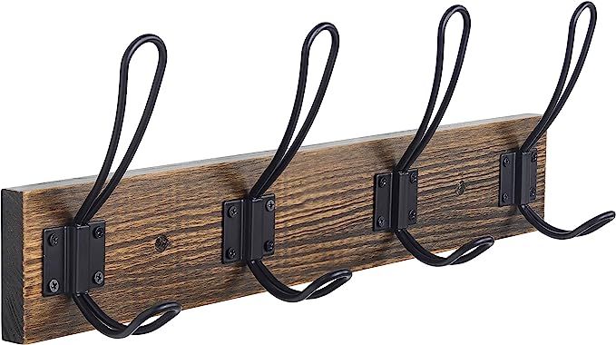 Rustic Coat Rack, Wall Mounted Coat Hook with 4 Farmhouse Hooks, Solid Pine Wood, Perfect Touch f... | Amazon (US)