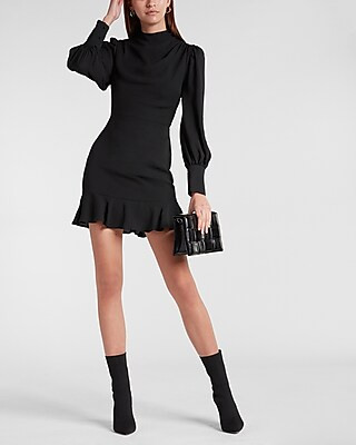 Draped Mock Neck Mini Dress | Express