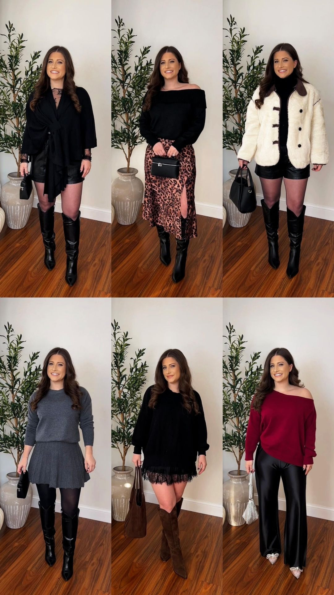  I'm 5'1 wearing OS pancho,size small lace top, Size small leather shorts/ Size Small off the shoulder sweater, Size XS Animal print skirt / Size Small Faux fur Jacket / Size Small Grey Set / Size Small Black Sweater, Size Small Lace Shorts / Size Medium red off the shoulder sweater, size XS satin pants 
 

#LTKFindsUnder100 #LTKootd #LTKPetite