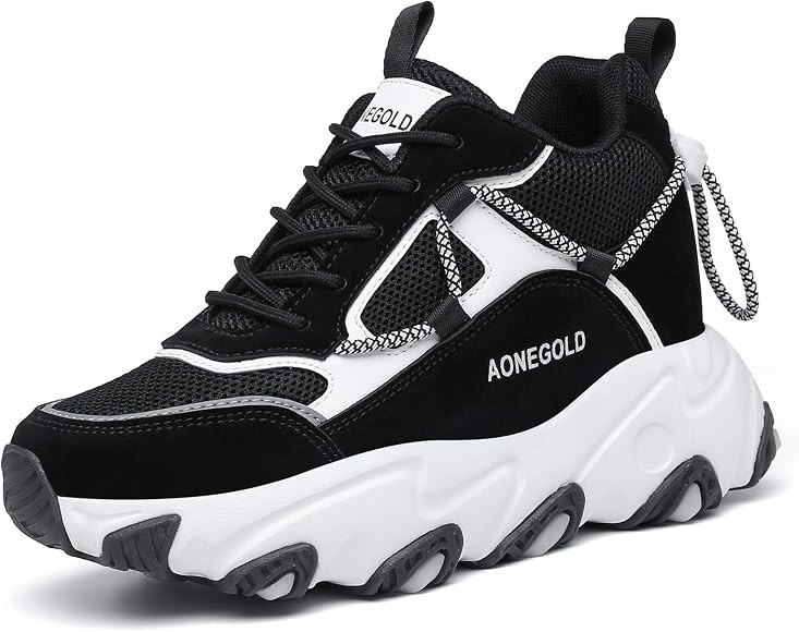 AONEGOLD Women's Platform Sneakers Wedges High Top Lace Up Shoes Increase Fashion Sneakers for Women | Amazon (US)