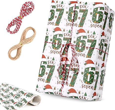 LHBMET 67 Christmas Wrapping Paper, 67 Christmas Ornament Meme Wrapping Paper, 6 7 Meme Funny Orn... | Amazon (US)