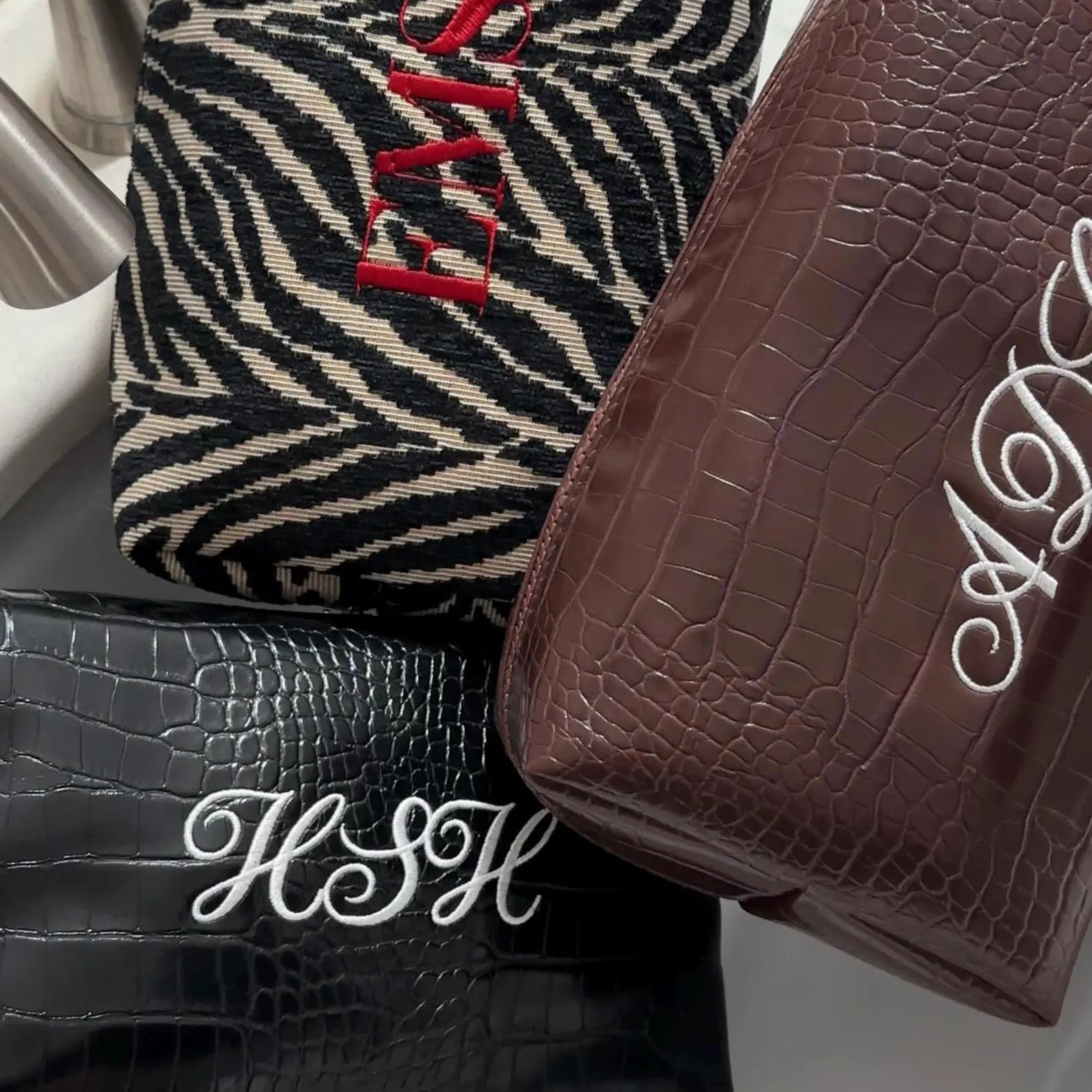 Embroidered Zebra Print Cosmetic Bag: Personalized Makeup Bag - Etsy | Etsy (US)