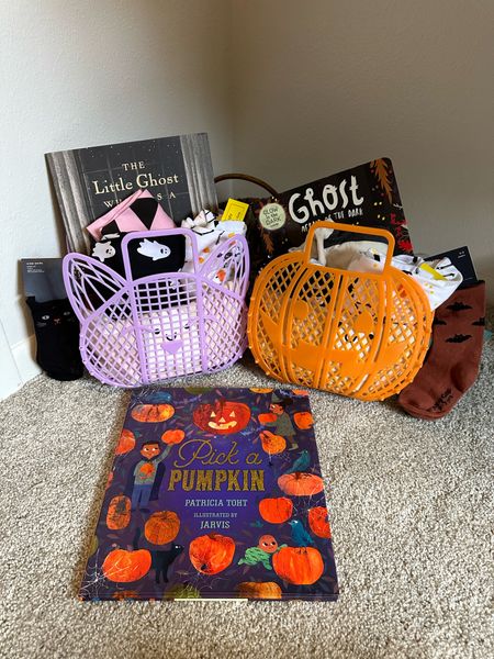Boo basket inspo! Halloween pajamas, pumpkin socks, adorable Halloween books perfect for your child’s festive book shelf and some very cute and soft Halloween socks complete with bats, cats and skellies. 

I also included a cute canvas trick or treat bag from target plus these cute jelly bags from bullseye’s playground! 

These bags are gender neutral perfect for your baby girl and toddler boy or your baby boy and toddler girl! 🤍

#LTKkids #LTKHalloween #LTKfamily