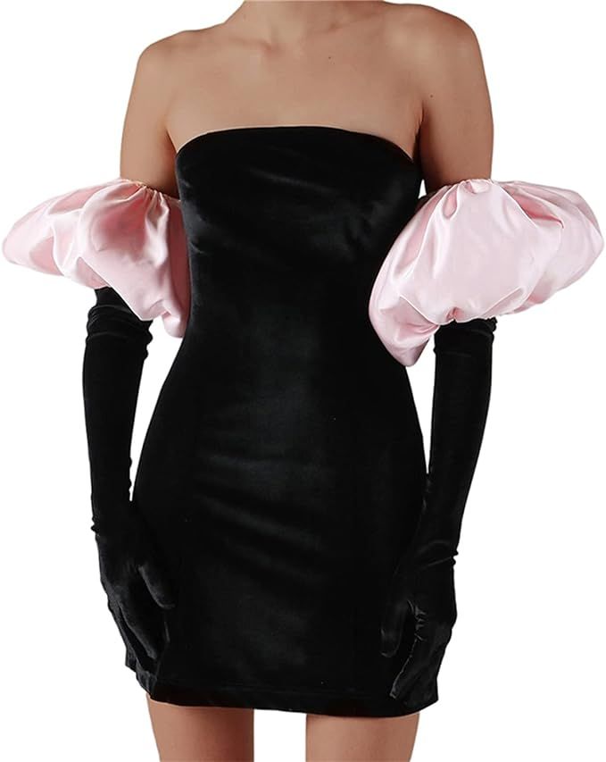 Faretumiya Women Off Shoulder Ruffle Bodycon Mini Dress Puff Long Sleeve Strapless Evening Mini D... | Amazon (US)