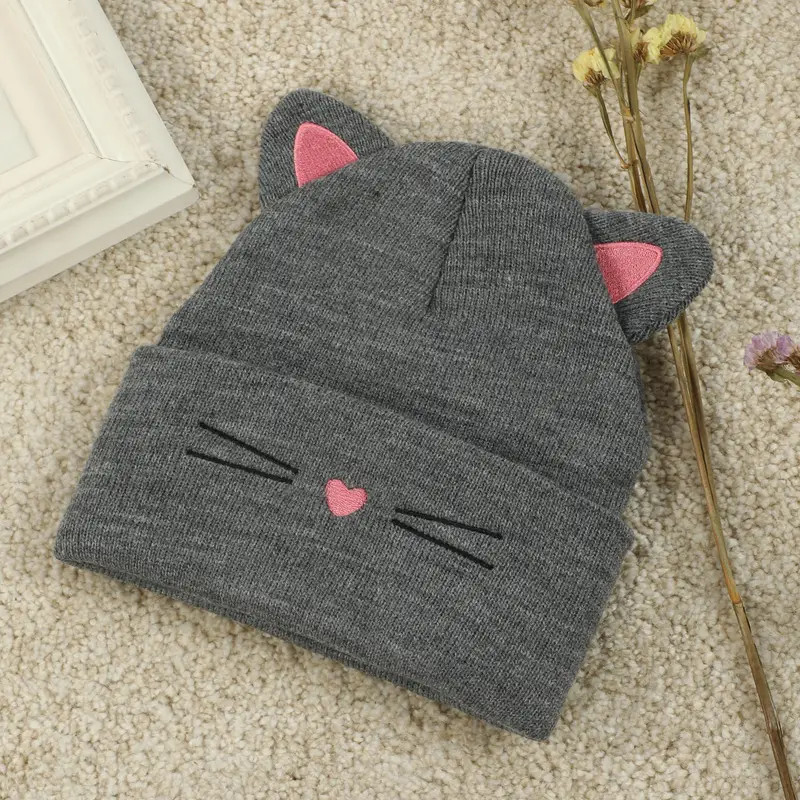 Cute Cat Beanie With Ears Trendy Solid Color Elastic Knit Hats Winter Warm Skull Cap Coldproof Be... | Temu Affiliate Program