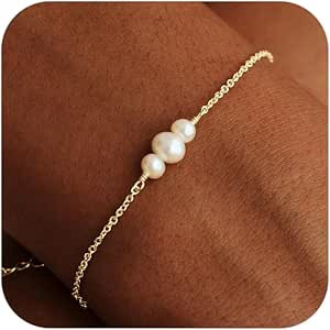 SLOONG Gold Bracelets for Women Trendy, 14K Real Gold Plated Dainty Stackable Pearl Snake Chain C... | Amazon (US)