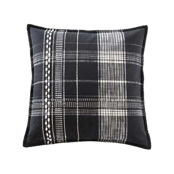 Better Homes & Gardens Decorative Throw Pillow, Reversible Plaid, Square, Black/ivory, 20''x20'',... | Walmart (US)