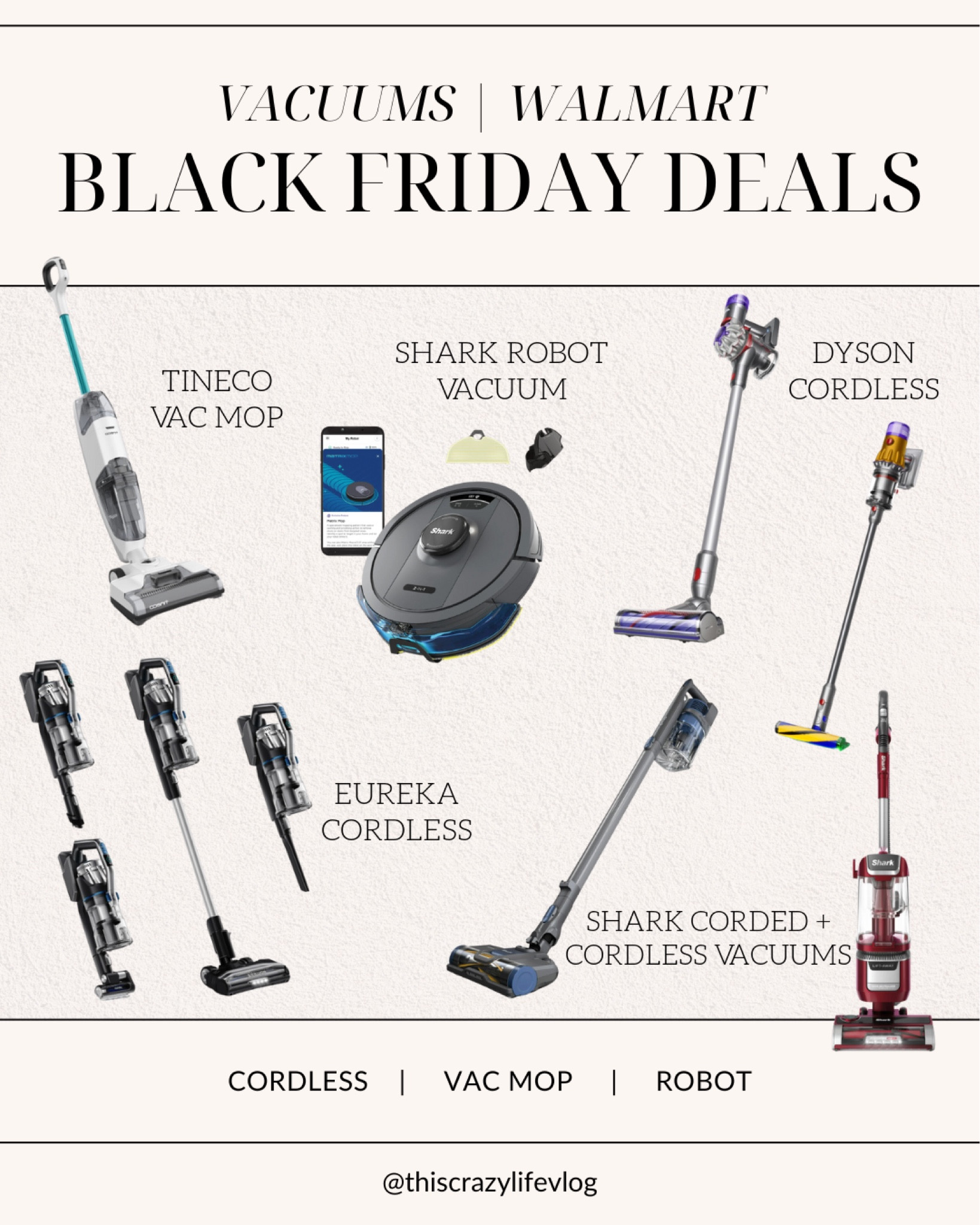 This is the BEST time of year to pick up a vacuum to help with household chores because @walmart Black Friday Deals has so many options at several different price points! So whether you’re needing a robot vacuum to clean without you, or a vacmop to keep your floors shiny, or just a new vacuum (cordless & corded) they’ve got you covered! And lots of top brands to choose from, like Dyson, Shark, Tineco & Eureka! Snag one of these deals before things sell out!

#walmartpartner #walmartdeals #walmart #blackfriday #cybermonday #vacuum 

#LTKCyberWeek #LTKSaleAlert #LTKHome