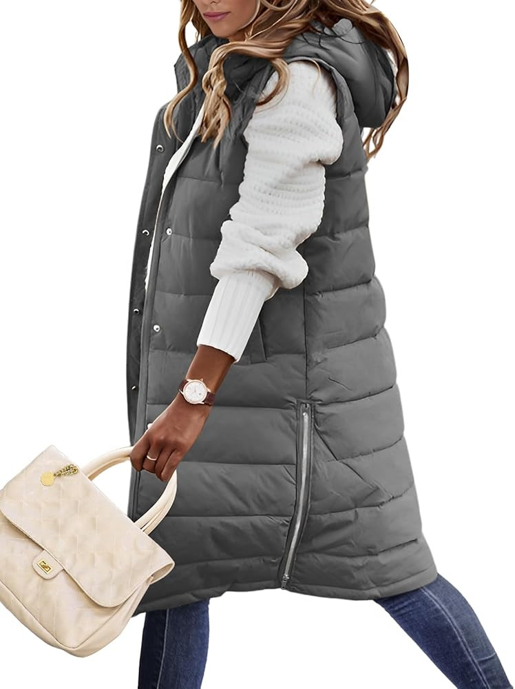 HEEKPEK Womens Puffer Vest Winter Hooded Sleeveless Zip Up Long Puffy Jacket Warm Thick Quilted C... | Amazon (US)
