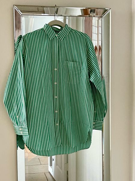 Oversized pinstripe Oxford shirt for women - extremely flattering, with an oversized feel. Size down! I sized down 2 sizes. 
Green stripe button down that’s affordable for spring and summer 
Classic button down shirt to wear to work 


#LTKfindsunder50 #LTKsalealert #LTKworkwear