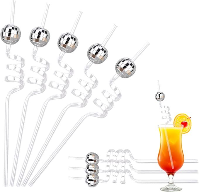 12 Pack Disco Ball Straws, Disco Party Decorations Bachelorette Straws Reusable Plastic Straws, S... | Amazon (US)