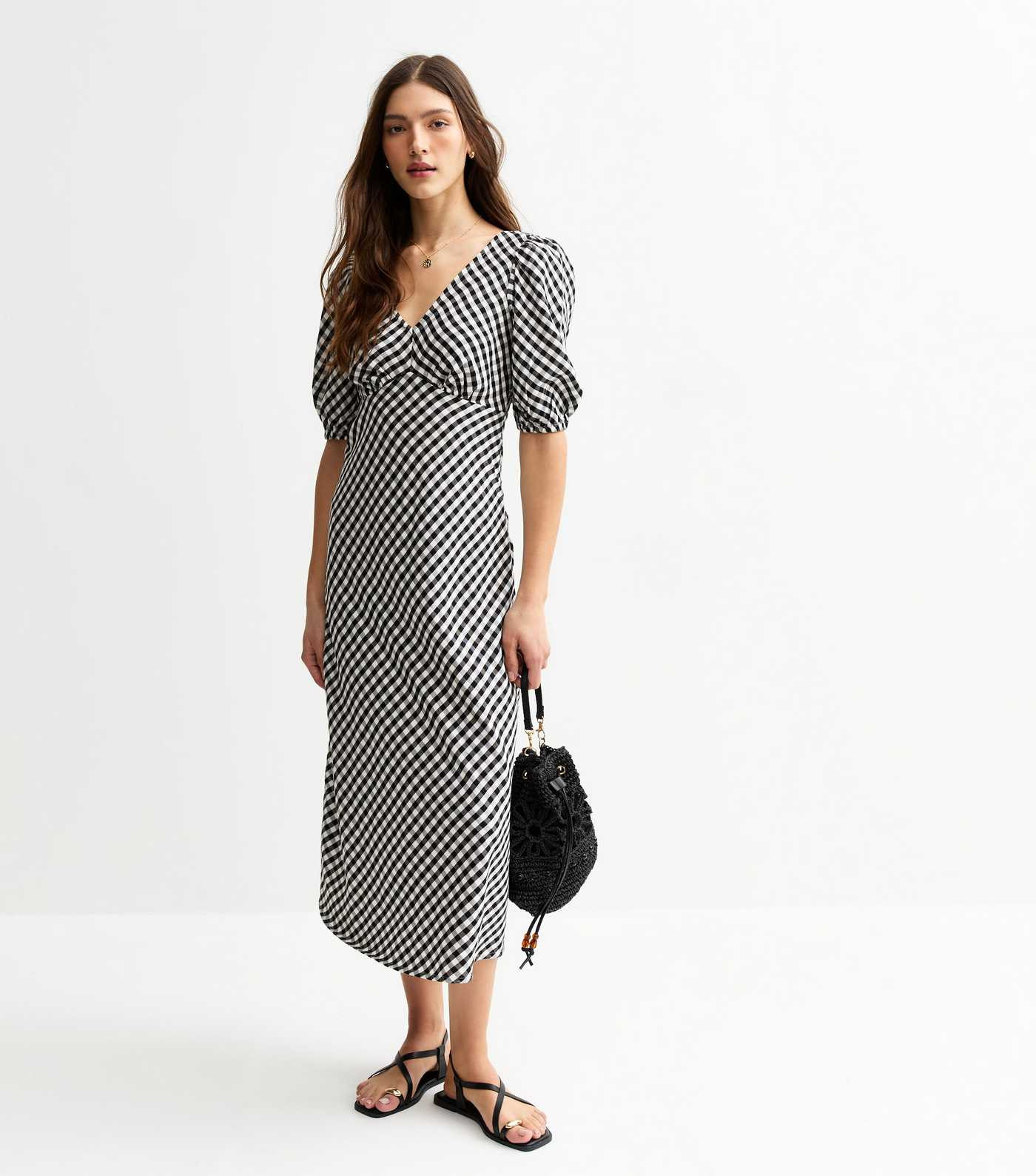 Black Gingham Bow Back Midi Dress | New Look | New Look (UK)