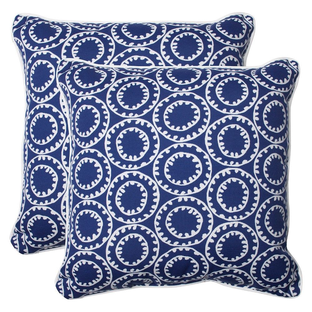 Pillow Perfect Ring a Bell Outdoor 2-Piece Square Throw Pillow Set - Blue, Beige Blue | Target