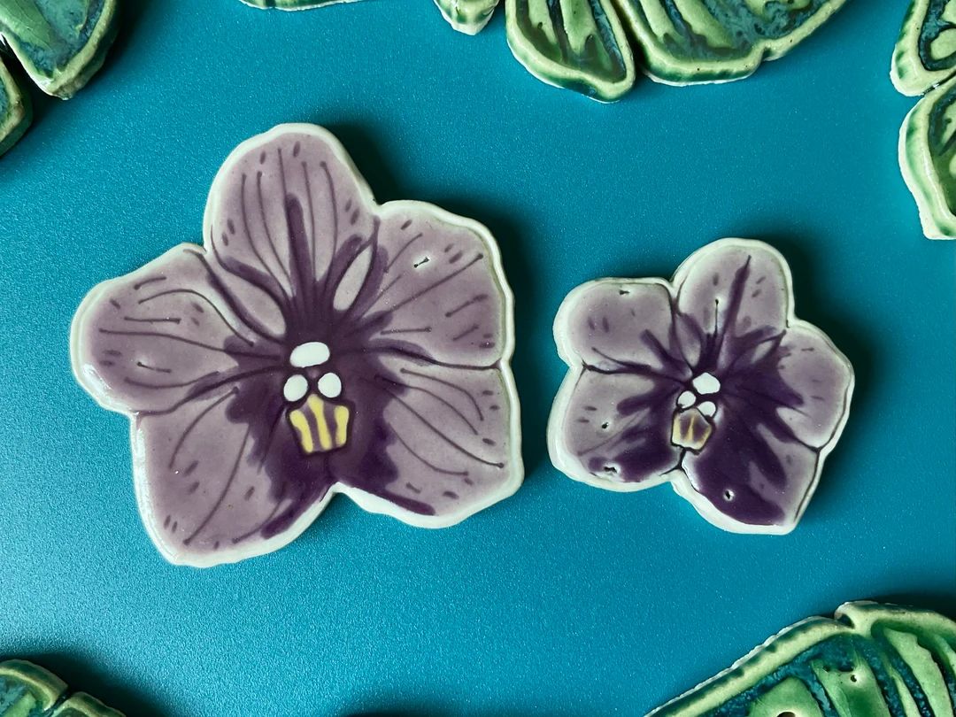 Ceramic Orchid Mosaic Tile, Small or Medium, Handmade Glazed Tropical Flower, for Crafting and Ma... | Etsy (US)