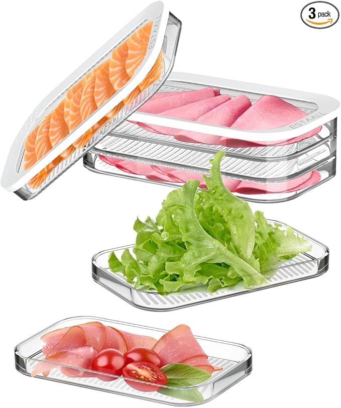 Deli Meat Container for Fridge,Bacon Lunch Meat Container for Refrigerator Stackable 3 Layers Foo... | Amazon (US)